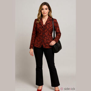 Women's Aldomartins Red Black PaisleyWool Blend Blazer Jacket Size 8